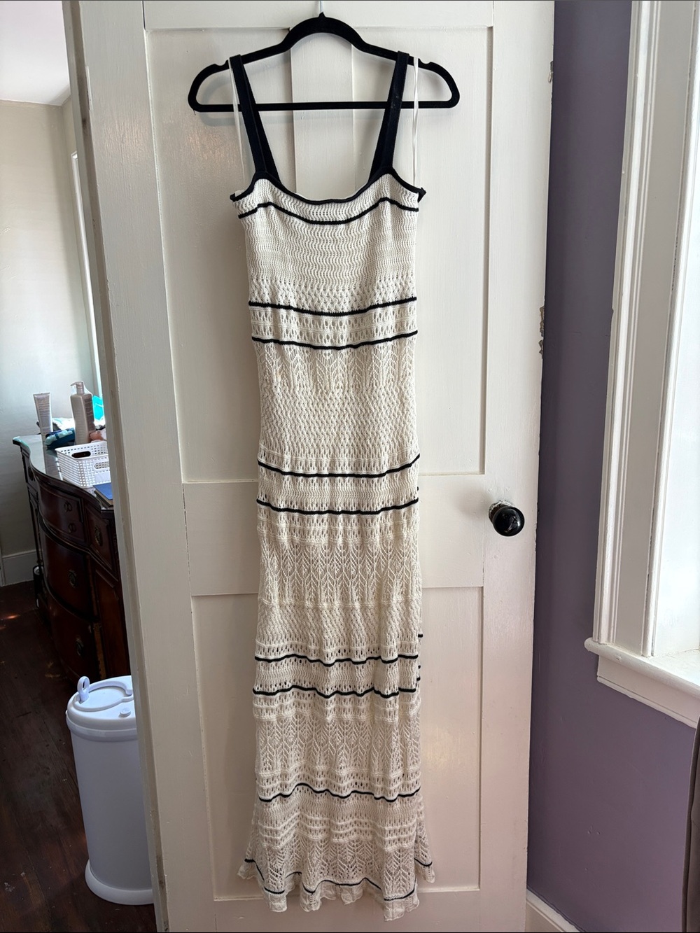 Abercrombie & Fitch Cream Crochet Maxi Dress with Black Trim